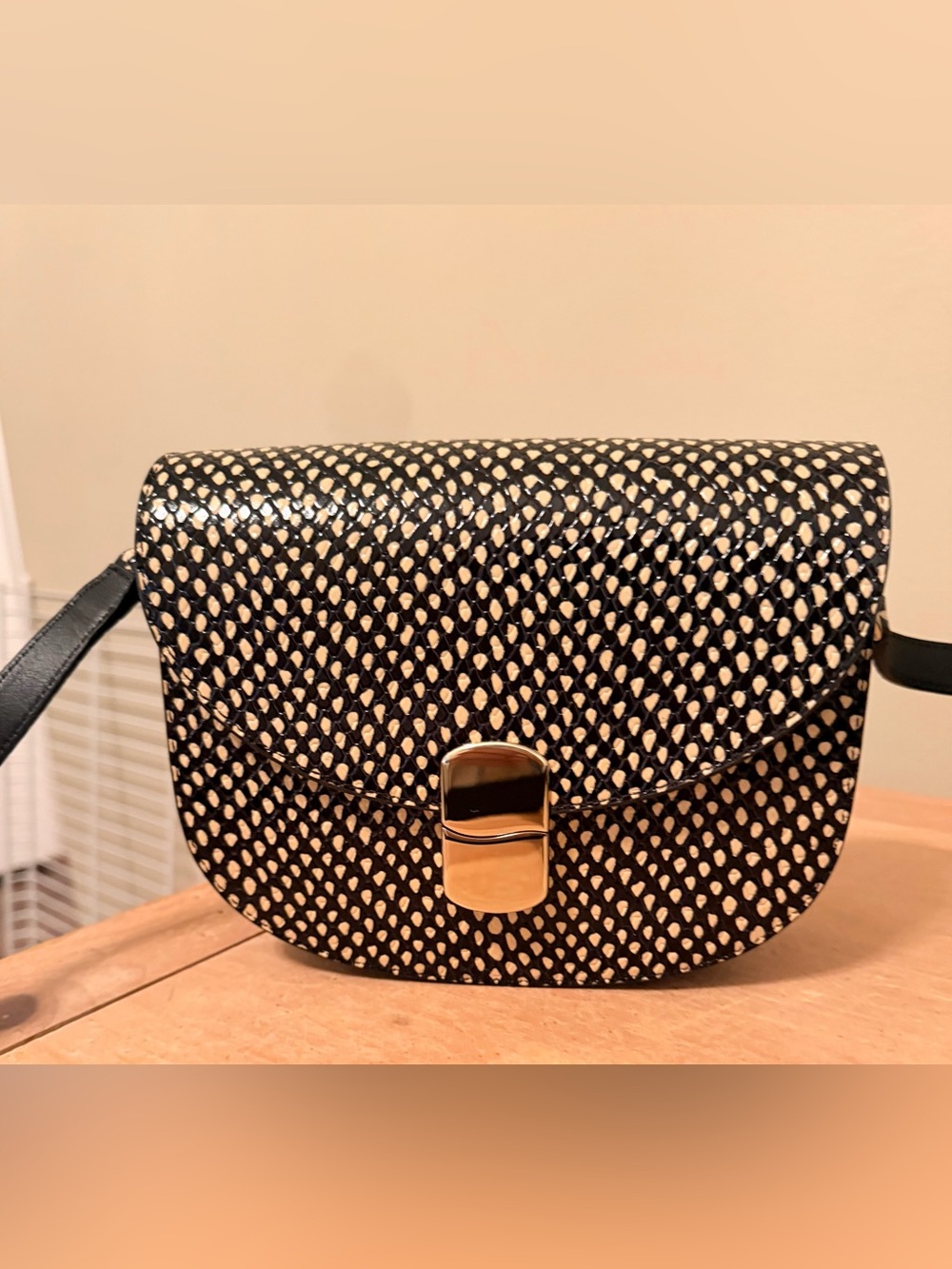 Sezane Claude Bag in Ecru And Black Snakeskin